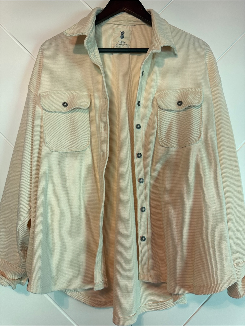 Simply Southern Cream Waffle Knit Button-Down Shirt